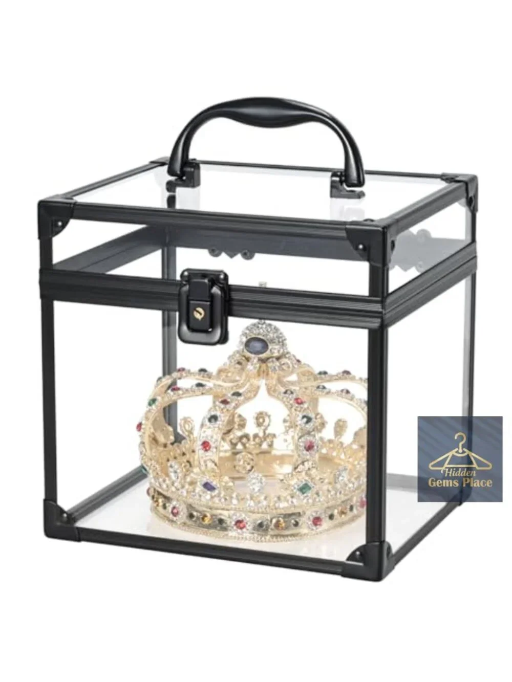 Portable Makeup Train Case with Clear Crown Design - Acrylic Cosmetic Organizer